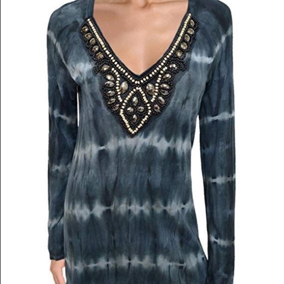 Free Society Tops - Free Society Beaded Top Womens Medium Tie Dye Vneck Boho Rocker Glam Steampunk